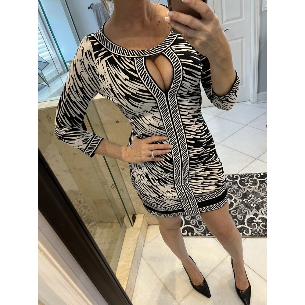 BCBGMAXAZRIA Marilyn Monroe Vibe Sexy Sheath Dress XS Black White CLN63P05 - Picture 3 of 12